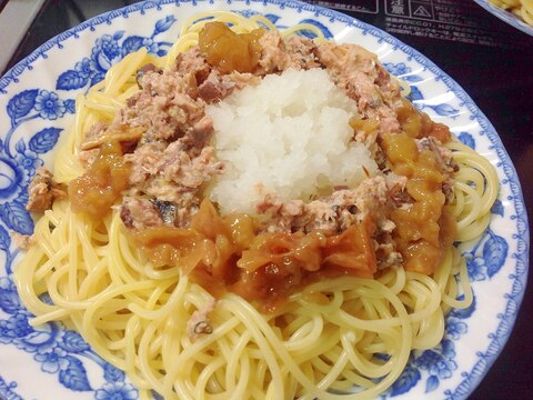 簡単さっぱり☆鯖缶と大根おろし&梅干しのパスタ